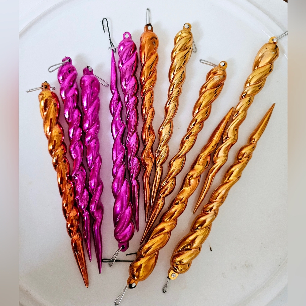 Vintage Icicle Swirl OrnamentsBeautiful Vibrant Pink and Orange